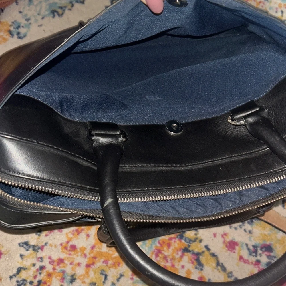 Cole Haan Black and silky blue inside Leather Briefcase messenger bag